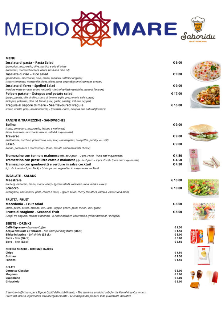 Menù gastronomia mediomare